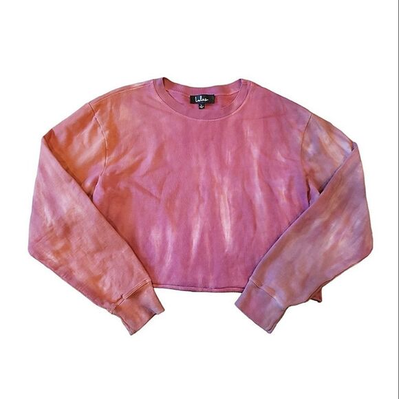 Lulus Cozy Committee Washed Mauve Tie-Dye Cropped Pullover Sweatshirt L - Picture 4 of 12